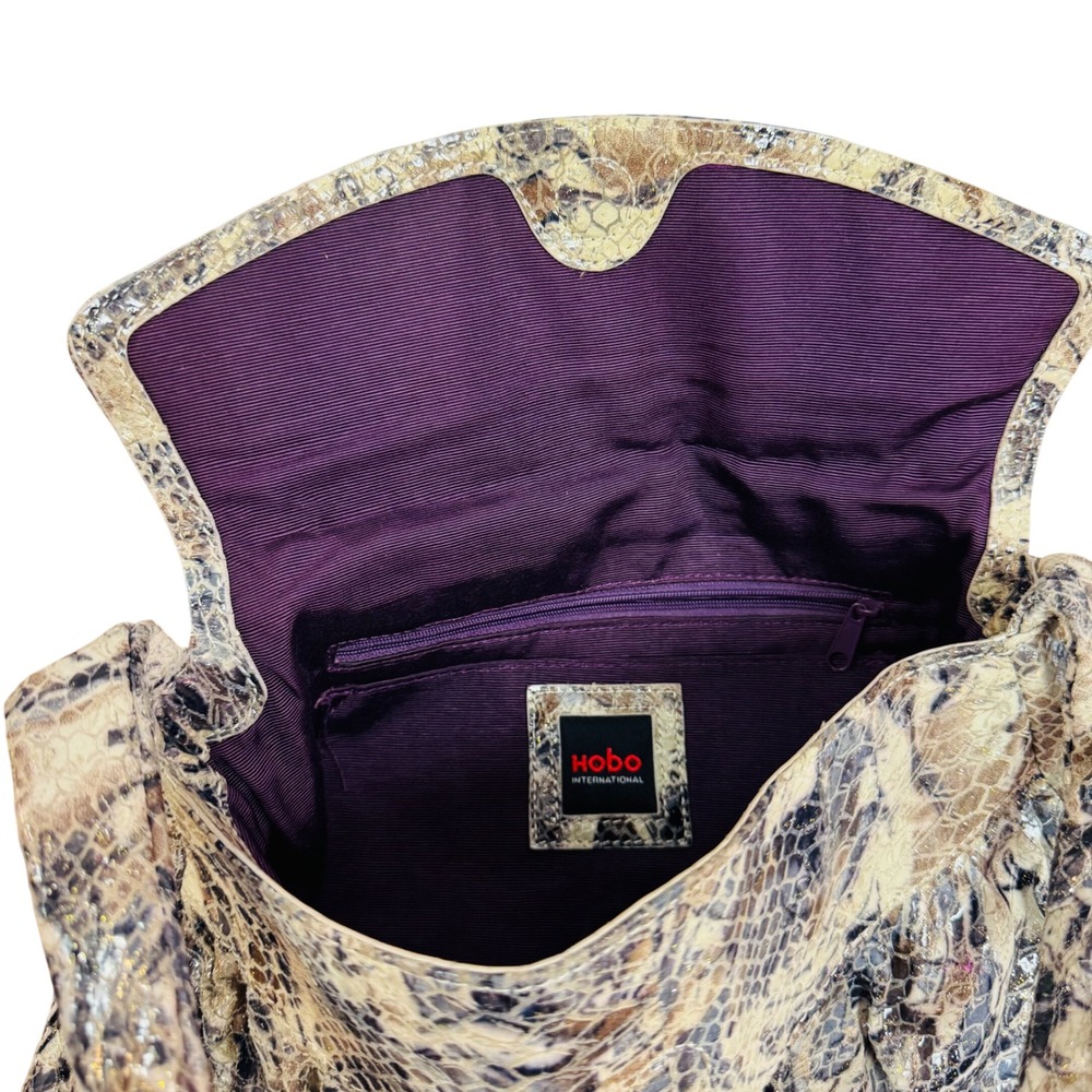 Hobo International Snakeskin Print Metallic Shoulder Bag Neutral Tan - Picture 6 of 6